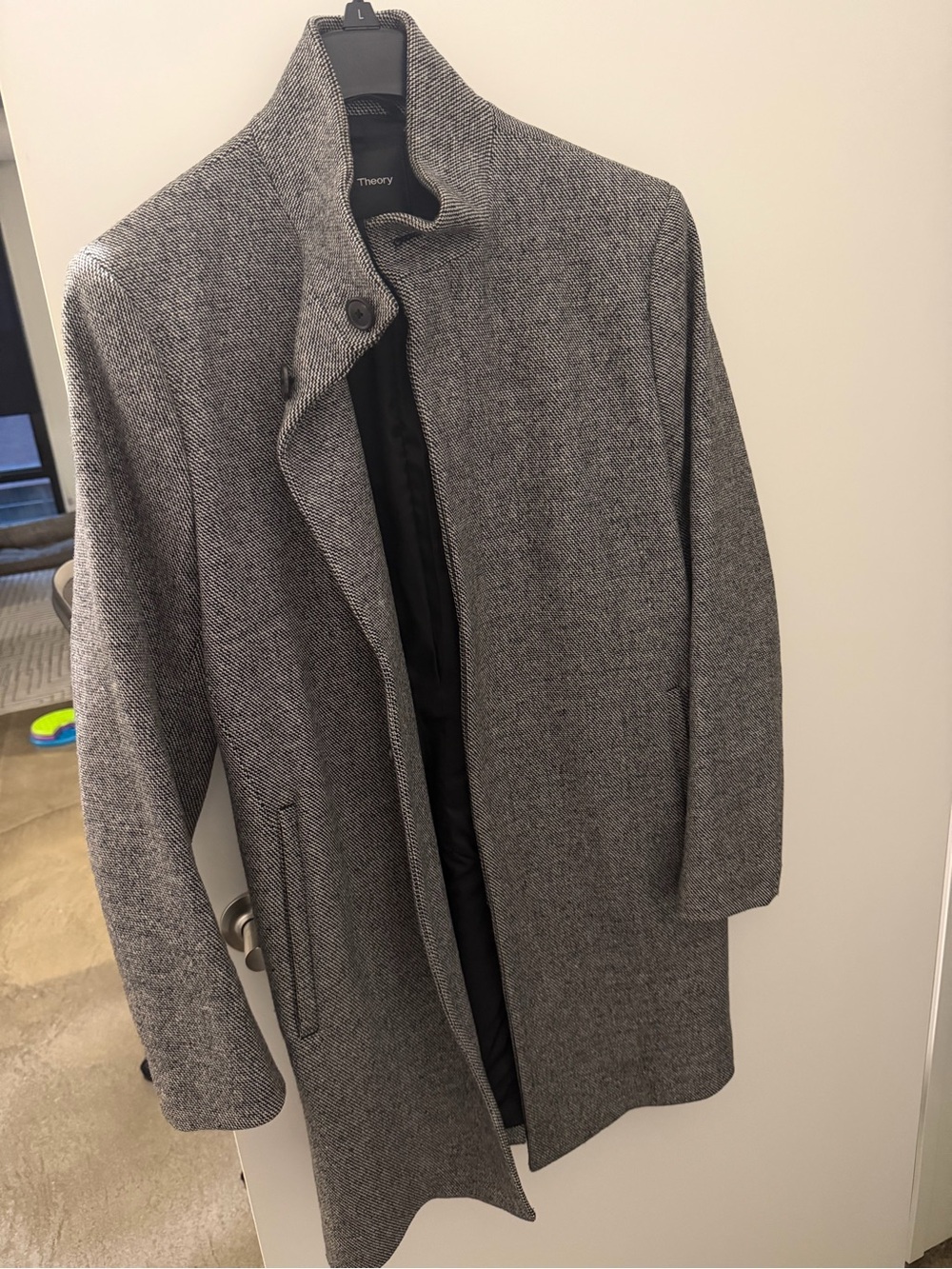 Theory Gray Herringbone Stand-Collar Pea Coat